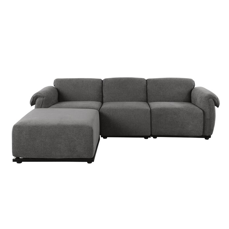 93" L-Shaped Modular Chenille Sectional Sofa with Movable Ottoman