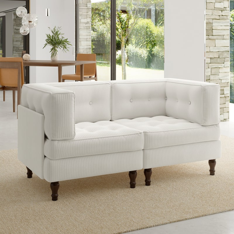 Oversized Sofa Corduroy Tufted Modular Sectional Set - Beige-2 peice - Symmetrical