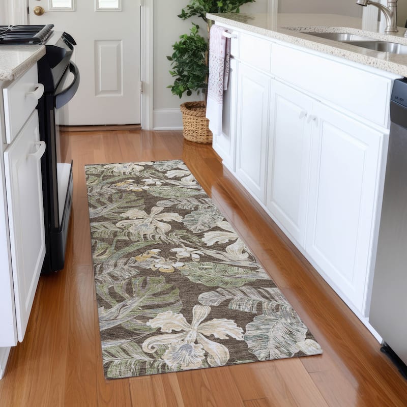 Premium Washable Super Soft Tropical Paradise Mayfield Rug - Brown - 2'3" x 7'6"