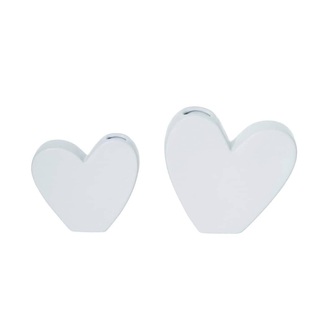 Transpac Dolomite 6 in. White Everyday Matte Heart Vase Set of 2