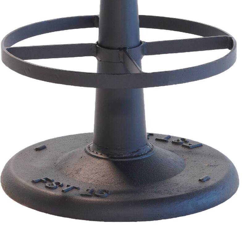 Myra Mushroom Counter Stool, Black Ribbed Leather, Dark Gray Iron Base