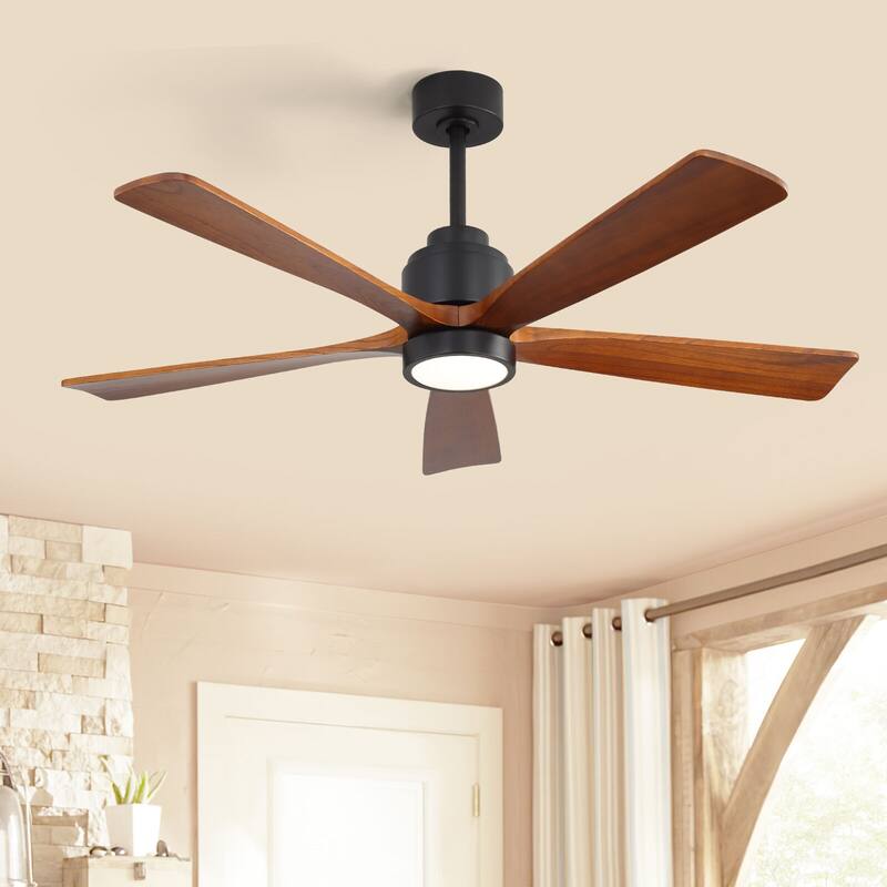 52" Solid Wood Noiseless Ceiling Fans with Dimmable LED Light Optional and Remote, 6-Speed Reversible DC Motor,Smart Optional