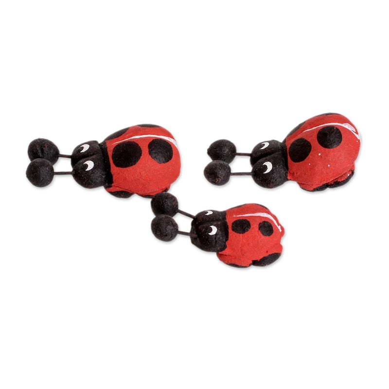Novica Handmade Ladybug Family Ceramic Figurines (Set Of 3)