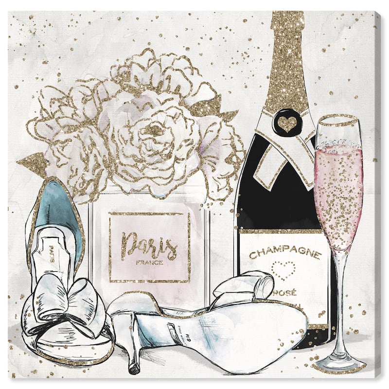 Wynwood Studio Canvas Fashion and Glam Pure Rose and White Heels White and Metallic Gold Glam Wall Art Canvas Print