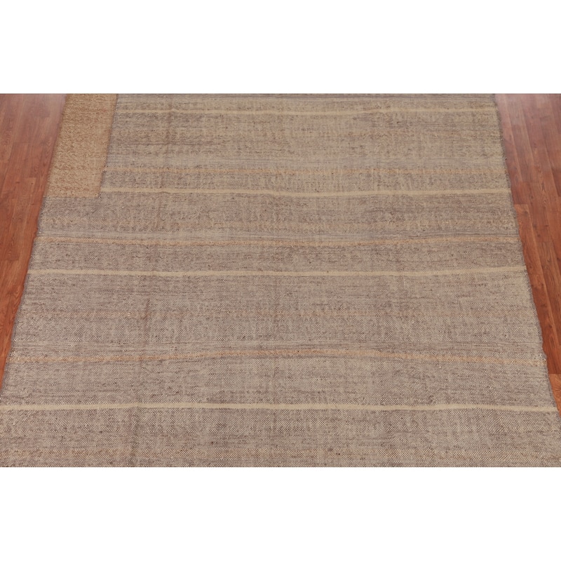 Hand Woven Oriental 100% Jute Carpet Southwestern Modern Brown Kilim Area Rug - 9' 11'' X 8' 4''