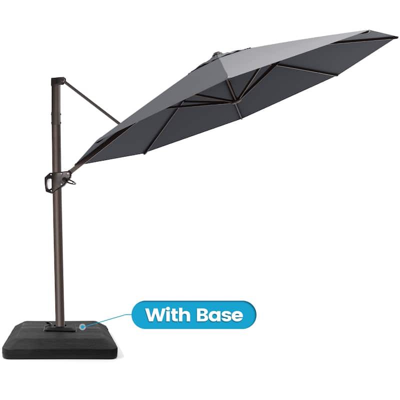 11 Ft Outdoor Patio Cantilever 360 Degree Rotation Offset Umbrella with 4-Piece Fillable Weighted Base