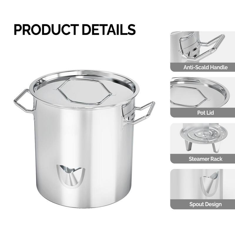 Stainless Steel Steamer Pot With Water Fill Spout, Divider And Rack