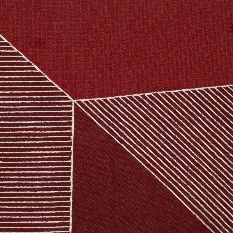 Handwoven Stripe Embroidered Square Throw Pillow - 24" - Rust Red and White