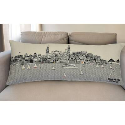 HomeRoots 35" White Charleston Daylight Skyline Lumbar Decorative Pillow