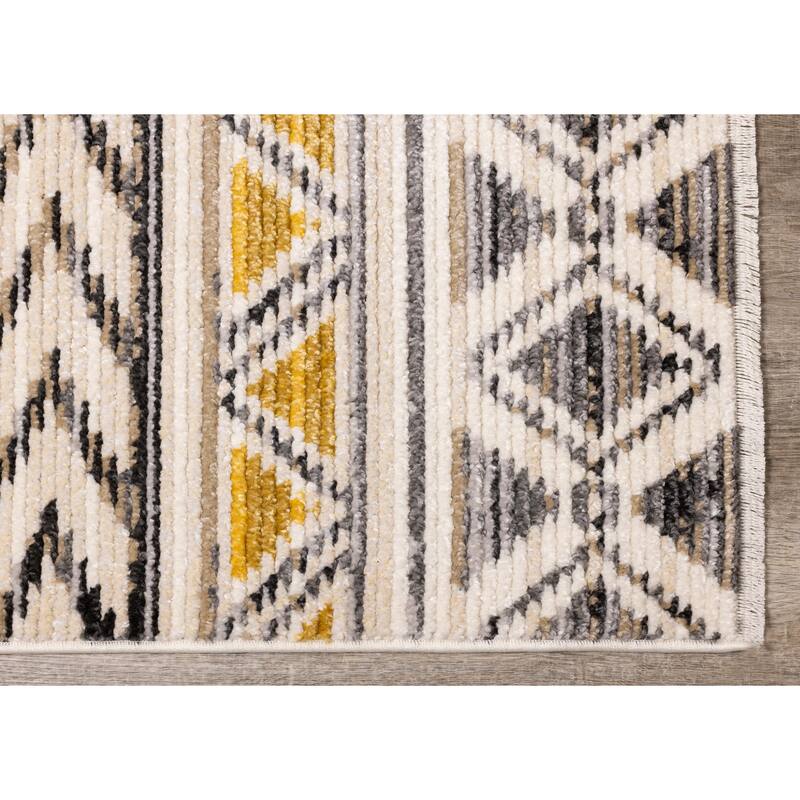 Cali Collection - Yellow/Grey/Cream Tribal Stripes Rug