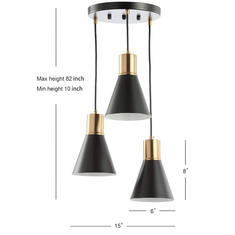 Eldora 15" 3-Light Metal Cluster LED Pendant, Black/Brass Gold by JONATHAN Y