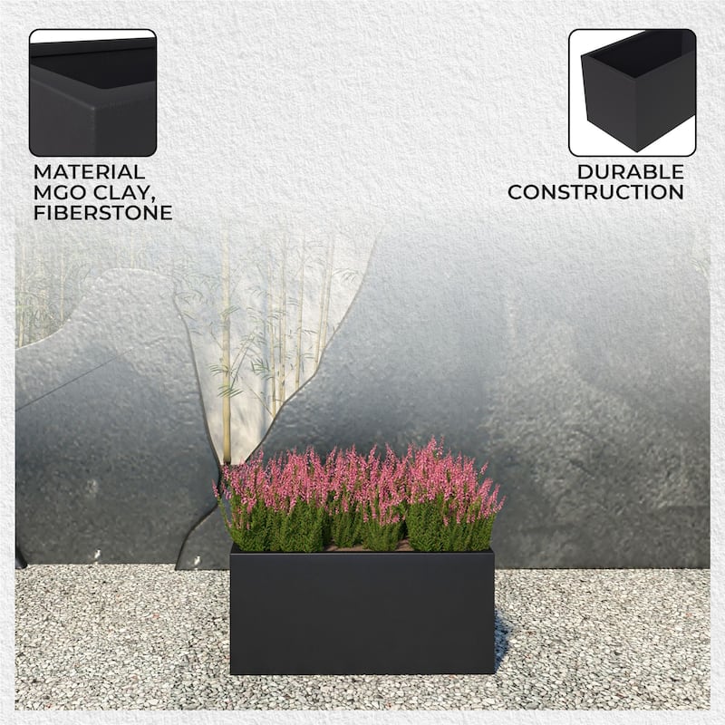 Bloom Rectangular Planter in Fiberstone for Modern Indoor and Outdoor Patio Planter Flower Pot with Drainage