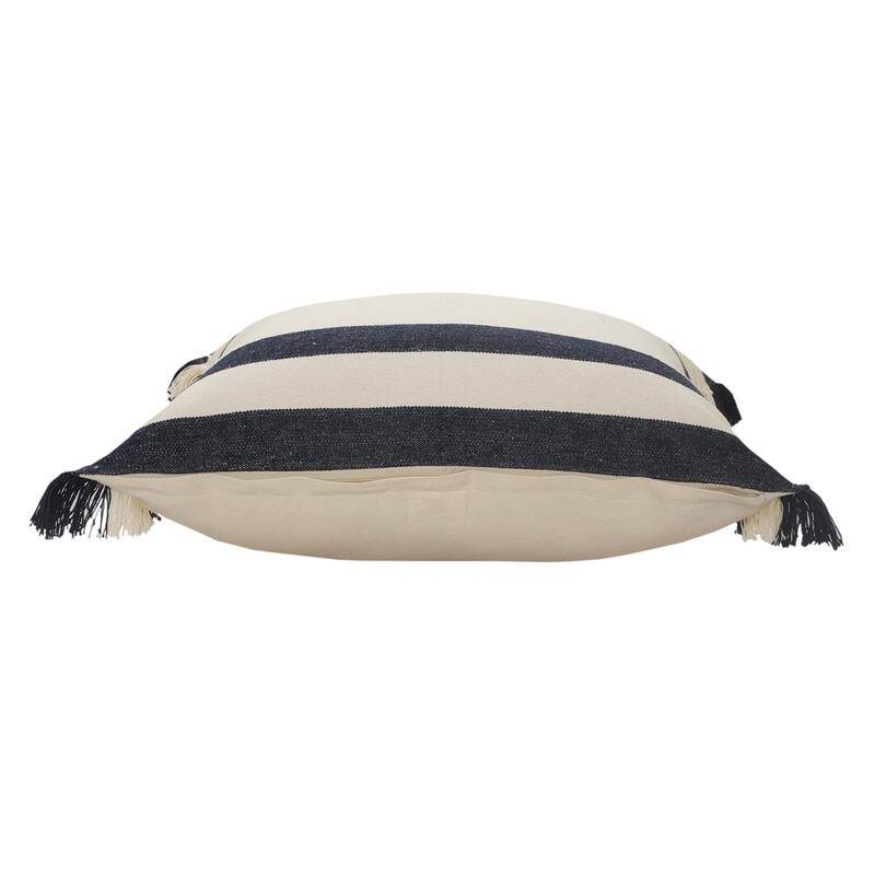 HomeRoots 26" X 26" Ensign Blue White And Linen 100% Cotton Striped Zippered Pillow