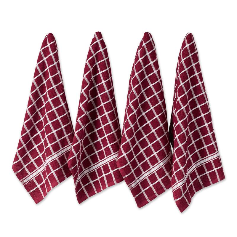 DII Solid Honey Gold Windowpane Terry Dishtowel 4 Piece - Wine