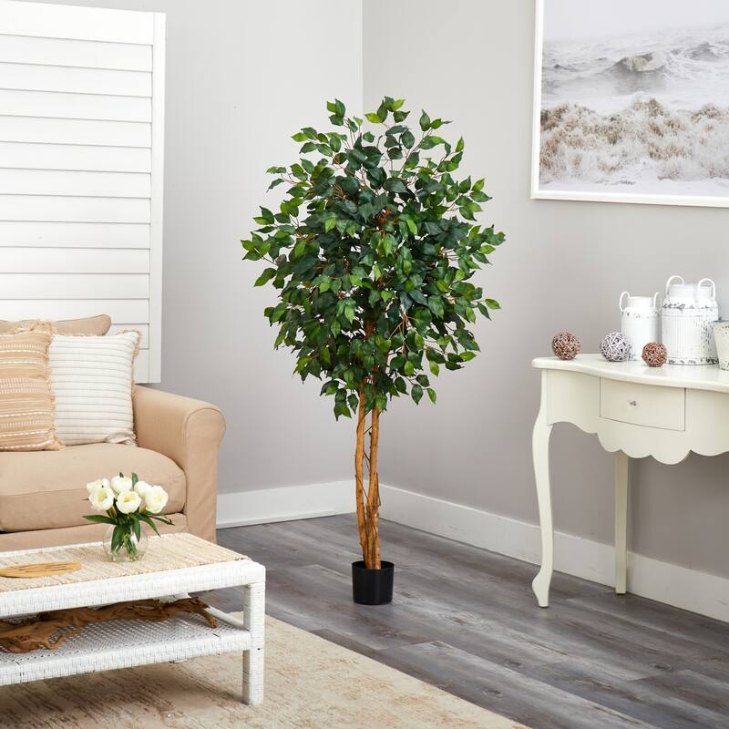 Artificial Ficus Tree 5ft - Realistic Faux Tree Indoor Decor - Elegant Green Plant for Home Office - 41-50 Inches