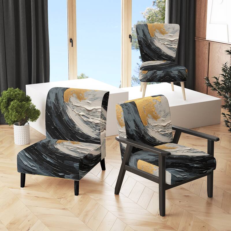 Designart "Gold and Black Vibrant Spirals" Upholstered Abstract Spirals Accent Chair and Modern & Contemporary Arm Chair