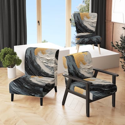 Designart "Gold and Black Vibrant Spirals" Upholstered Abstract Spirals Accent Chair and Modern & Contemporary Arm Chair