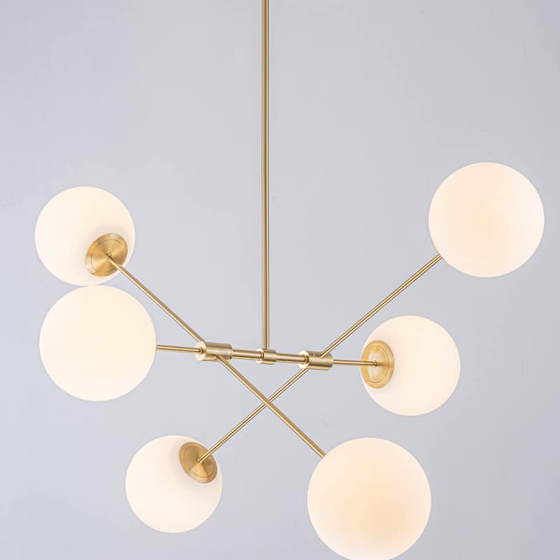 6-Light Mid-Century Modern Brass and Glass Globe Sputnik Chandelier for Living Room - 6 Light