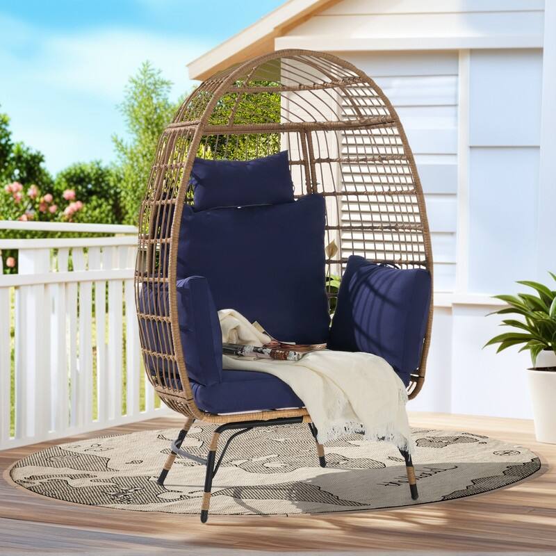 Luxury All-Weather Egg Chair, Oversized Rattan Hanging Chair for Patio, Balcony & Backyard, 6" Thick Fade-Resistant Cushions