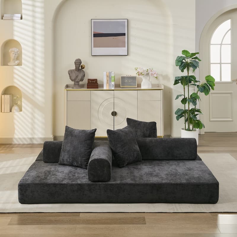 Comfy Convertible Folding Mattress Couch,Floor Sofa Bed, Chenille Floor Sofa With Armrest, Floor Sofa Lounge Couch