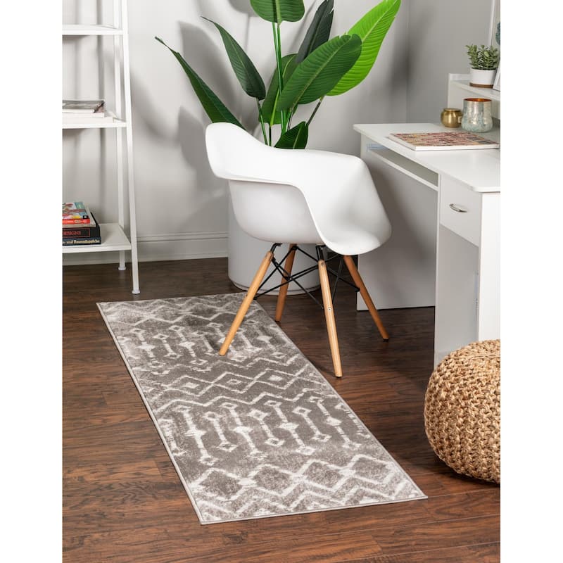 Contemporary Pico Collection Area Rug - 2'7"x12' - Gray-Ivory
