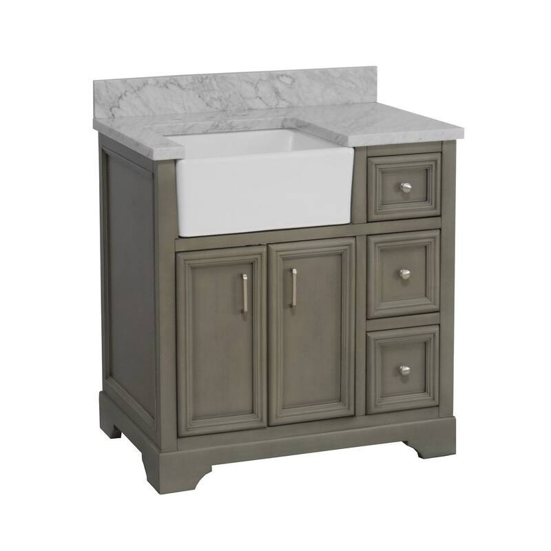 KitchenBathCollection Zelda 36" Farmhouse Bathroom Vanity with Carrara Marble Top