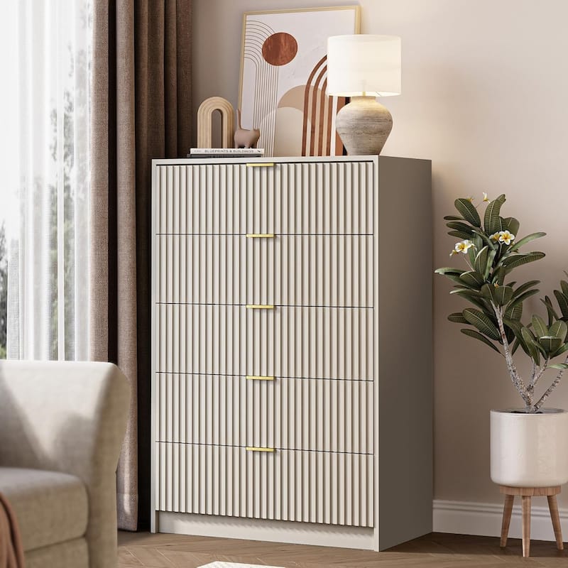 5 Drawer Dresser, 32 Inch Wide Chest with Gold Handles for Bedroom Living Room