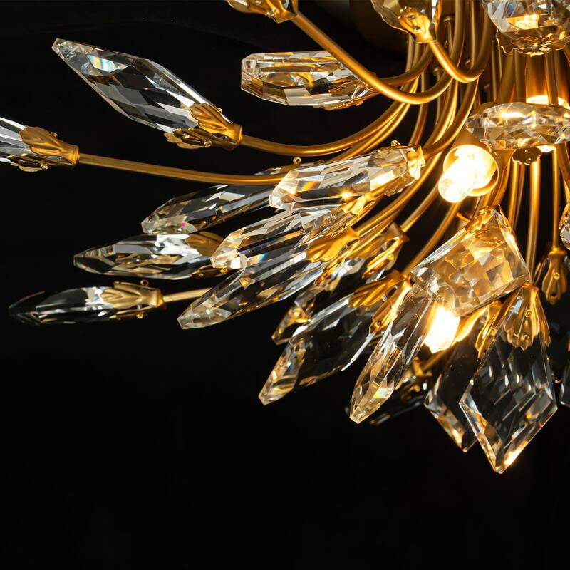 4-Light Modern Industrial Linear Cluster Crystal Flush Mount Light Sputnik Ceiling Light for Dining Room - Brushed Brass