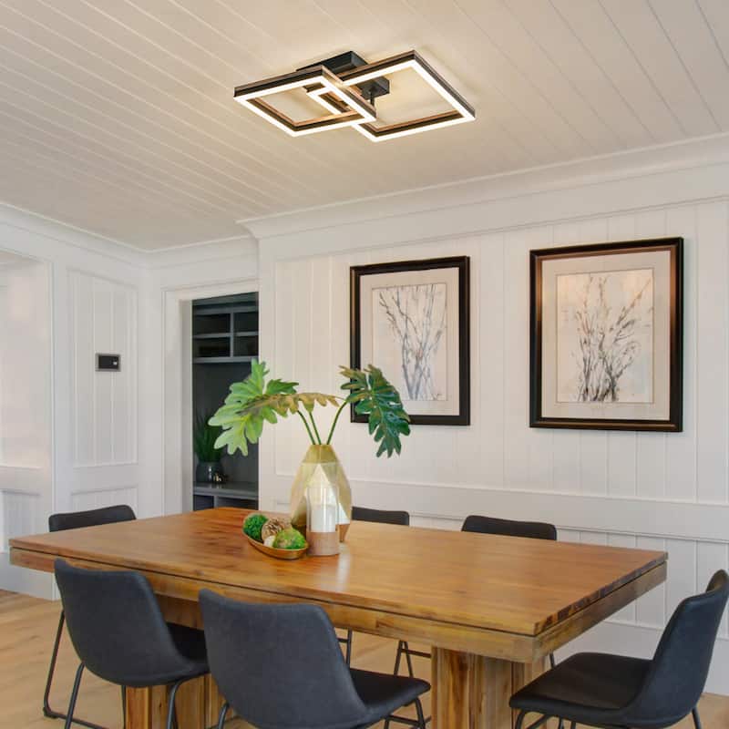 2-Light Farmhouse Integrated LED Rectangle Wood Flush Mount Ceiling Light - W13.4"