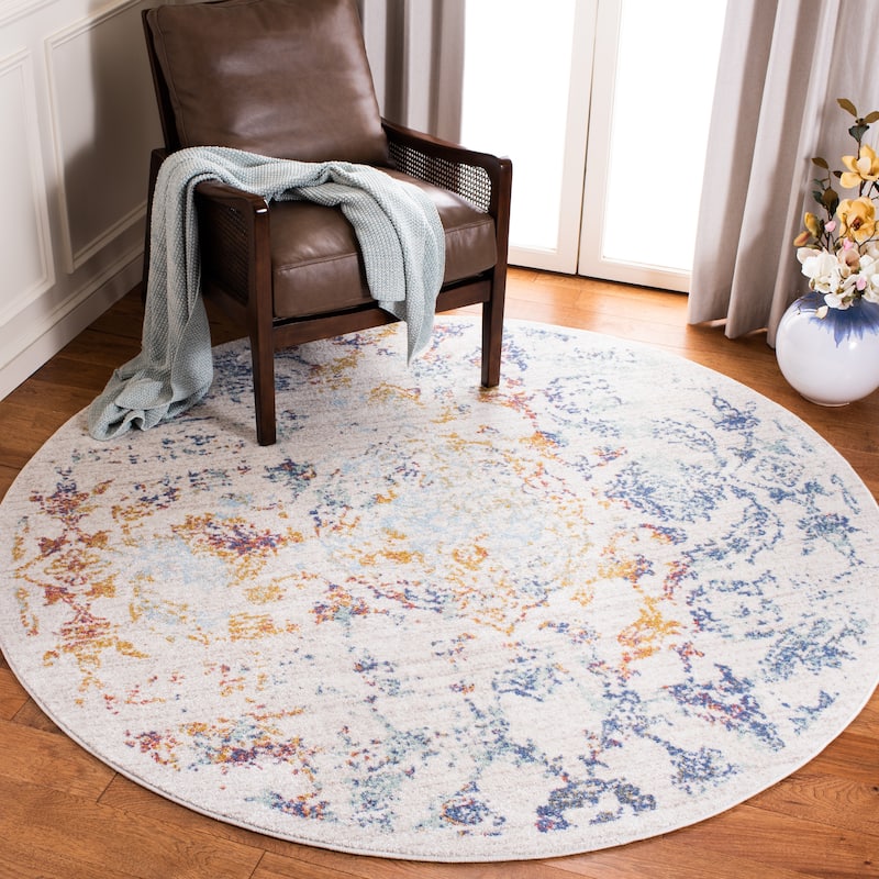 SAFAVIEH Prism Parul Vintage Abstract Rug - 6'7" Round - Cream/Aqua