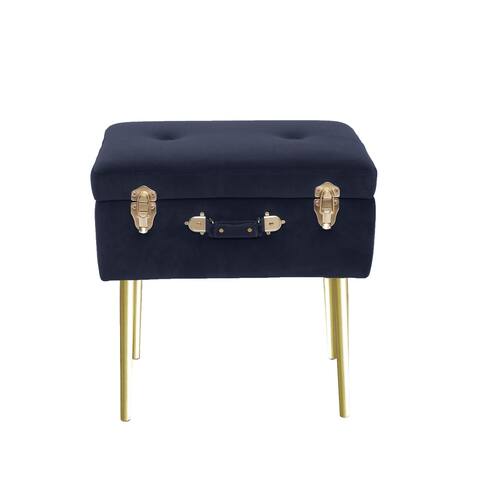 Modern Dove Rectangle Navy Velvet Storage Stool