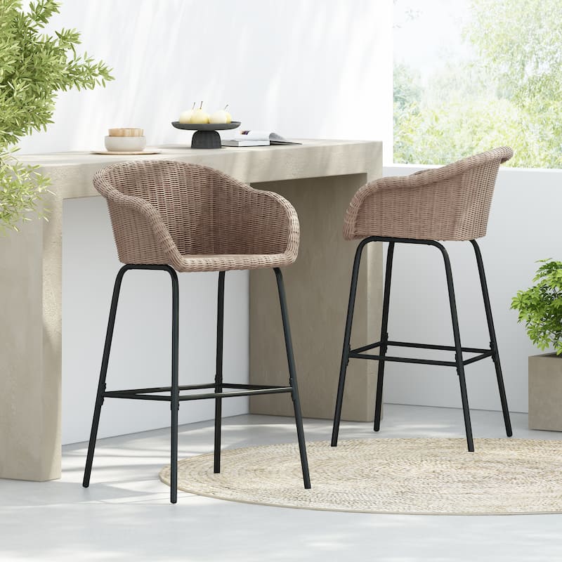 Christopher Knight Home- Stekar Outdoor Metal Wicker Barstool Set of 2