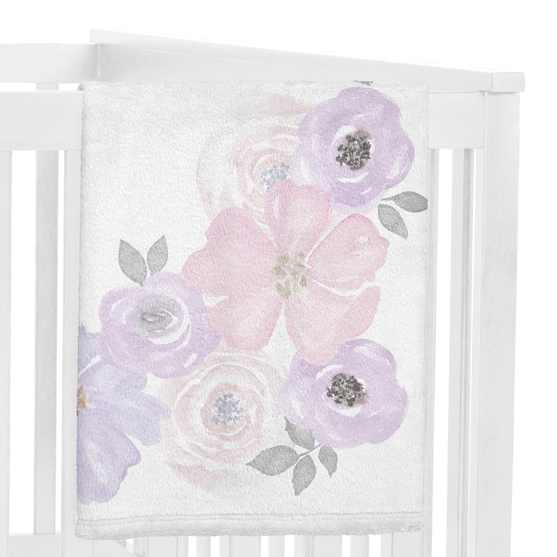 Watercolor Floral Collection Girl Baby Monthly Milestone Blanket - Lavender Purple, Pink and Grey Boho Shabby Chic Rose Flower