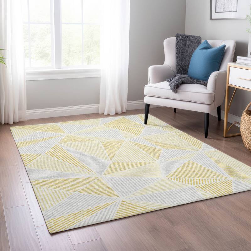 Machine Washable Indoor/ Outdoor Chantille Geometric Mosaic Rug - Gold - 9' x 12'
