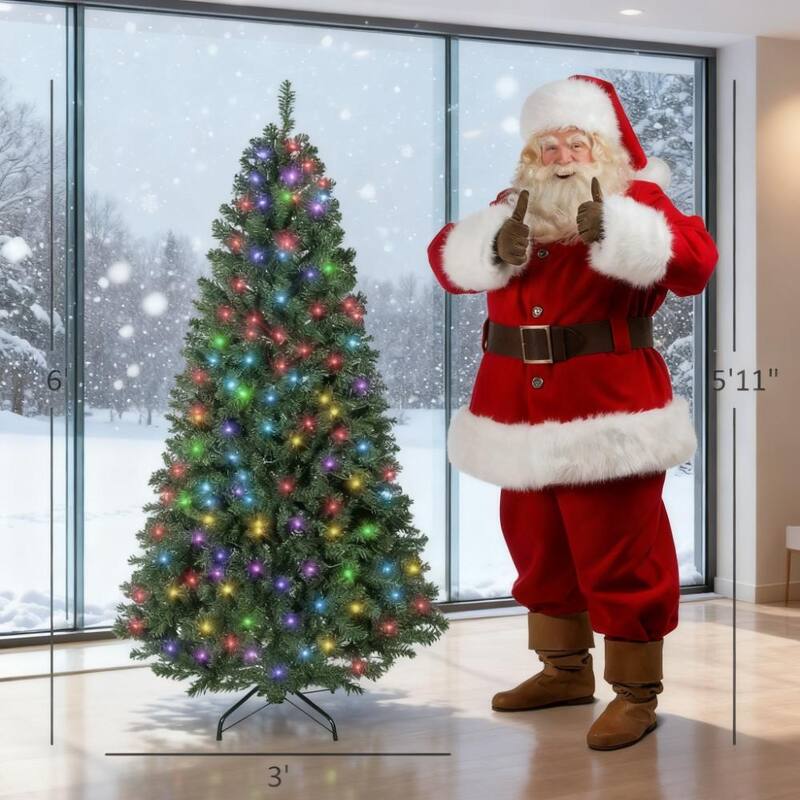 6ft Prelit Christmas Tree with 300 LED Lights Hinged Branches and Remote - Green