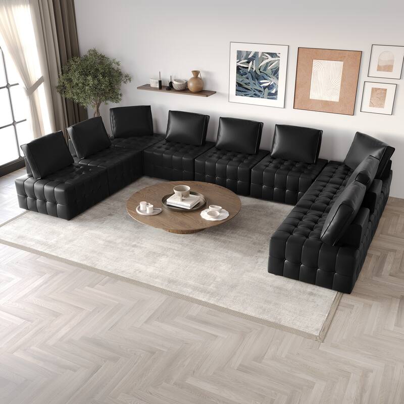 CraftPorch 9-Piece Elegance Button-Tufted PU Upholstered