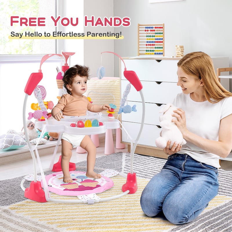 Baby Activity Center Jumper with 360 Rotating Seat Adjustable Height Interactive Toys and Music Tray - 34.5" x 34.5" x 37"