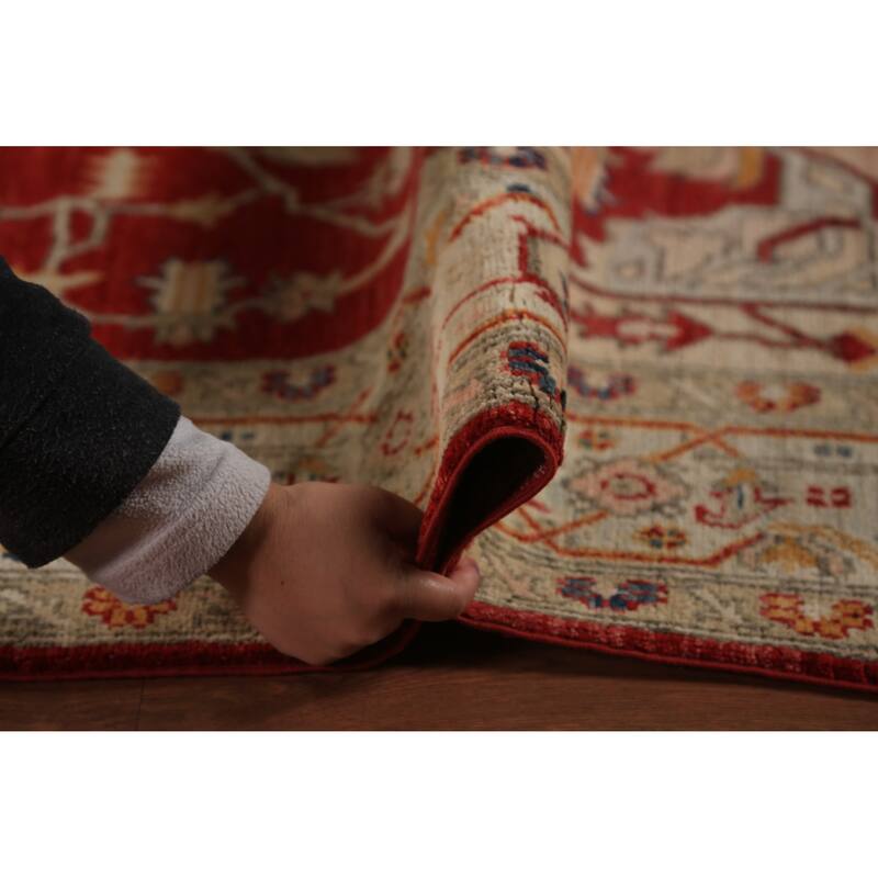 Geometric Heriz Serapi Vegetable Dye Area Rug Handmade Wool Carpet - 6'11"x 10'1"