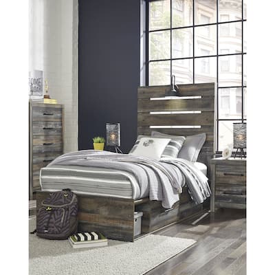 Drystan Rustic Brown Panel Bed with 2 Under Bed Storage Drawers