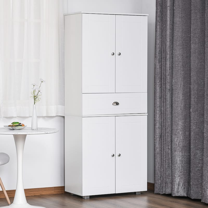 HOMCOM 71" Freestanding Kitchen Pantry Storage Cupboard Floor Utility Cabinets with Drawer and 3 Adjustable Shelves - White