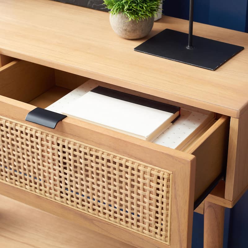 SAFAVIEH Capitola 2-Drawer Rattan Console Table - 42 In. W x 14 In. D x 31 In. H - 42Wx14Dx31H - Natural