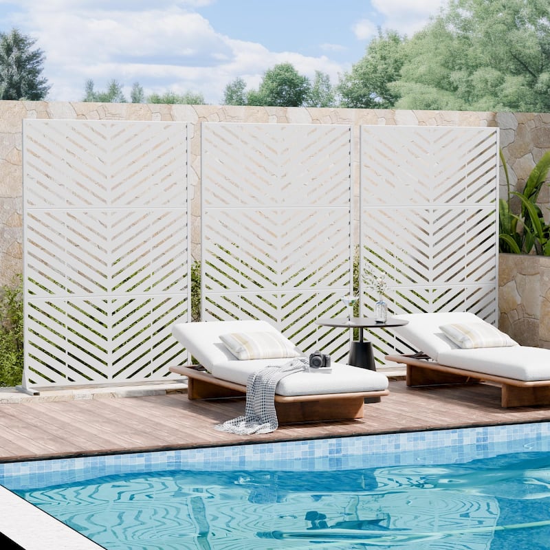 Outdoor Privacy Screen with Stand for Patio Garden Metal Fence Set of 2