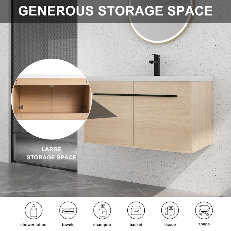Bathroom Vanity With Sink In 16/20/24/30/36 Inch, Floating Bathroom Vanity With Soft Close Door