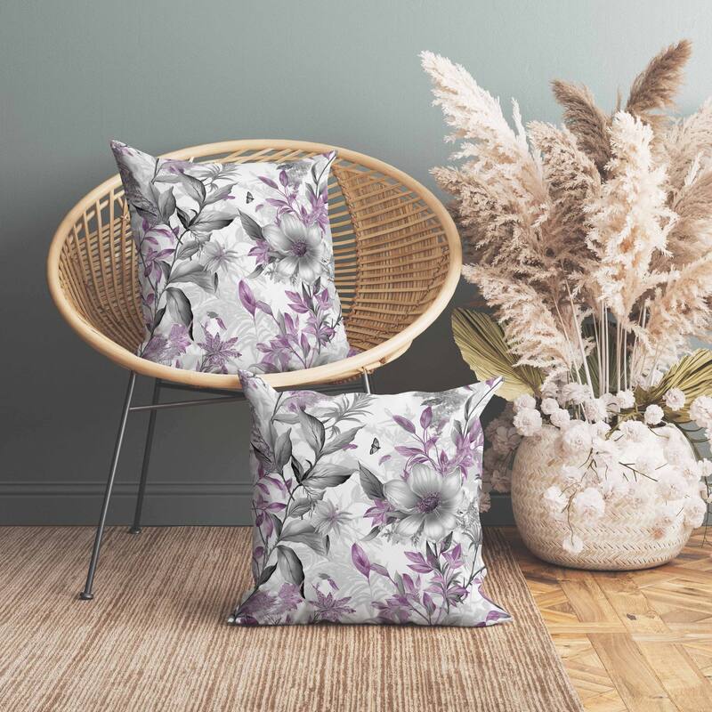 Exquisite Floral Breeze Indoor/Outdoor Reversible Throw Pillow Grey and Pink