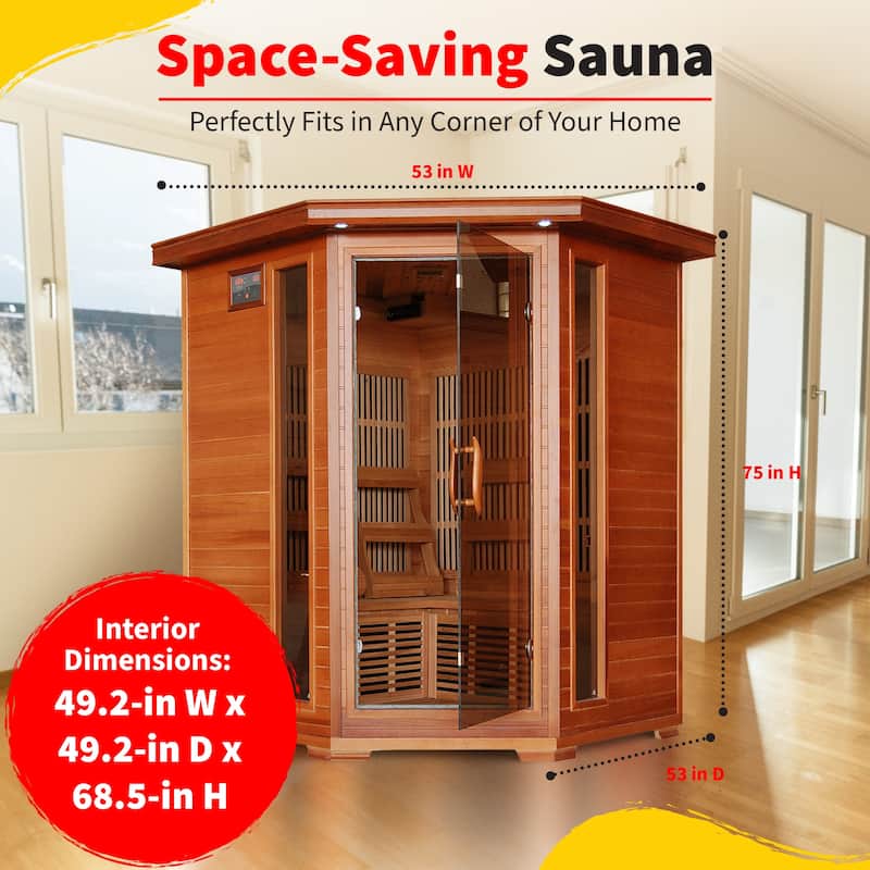 HeatWave Hudson Bay 3-Person Cedar Corner Infrared Sauna with 7 Carbon Heaters