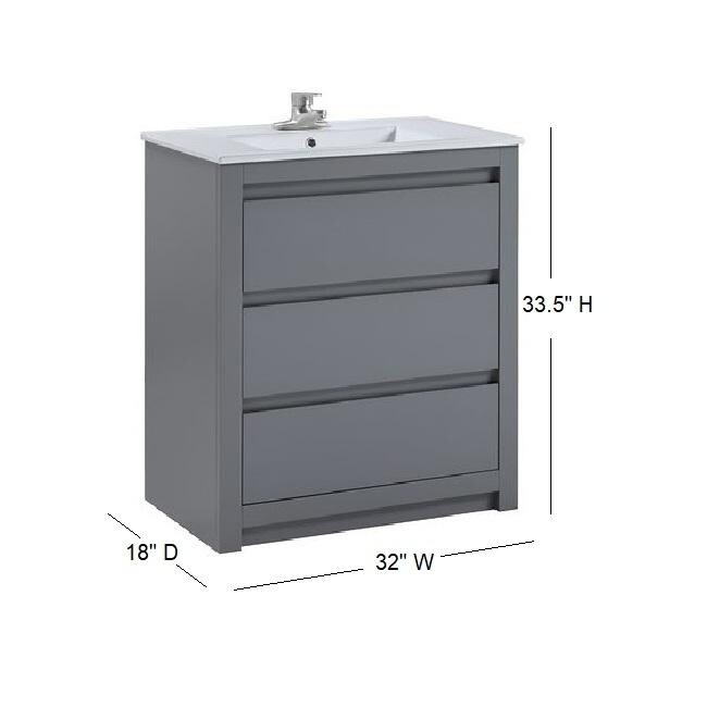 Shop 32 Inch Freestanding Grey Bathroom Vanity With White Porcelain Sink On Sale Overstock 31979936