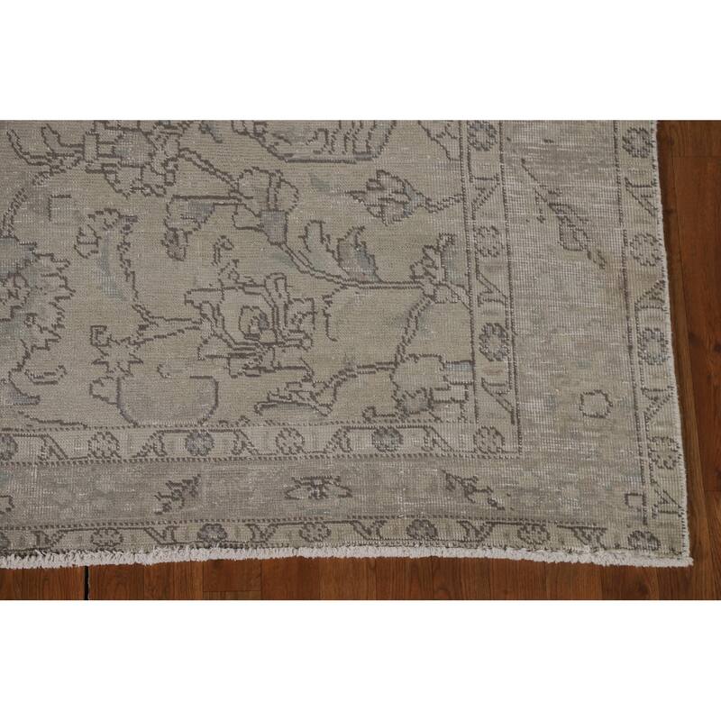 Distressed Beige Tabriz Persian Vintage Rug Handmade Wool Carpet - 6'6"x 9'7"