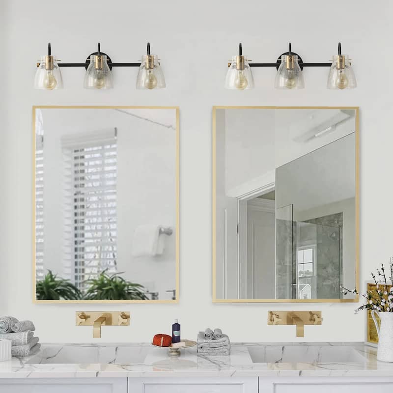 Industrial Matte Black Bathroom Vanity Light with Cracked Craft Glass Shade