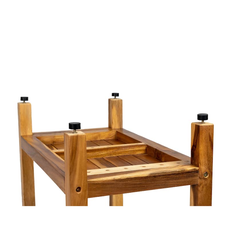 EcoDecors Eleganto 20" Solid Teak Shower Bench With Shelf And LiftAide Arms - EarthyTeak Finish - 18 in