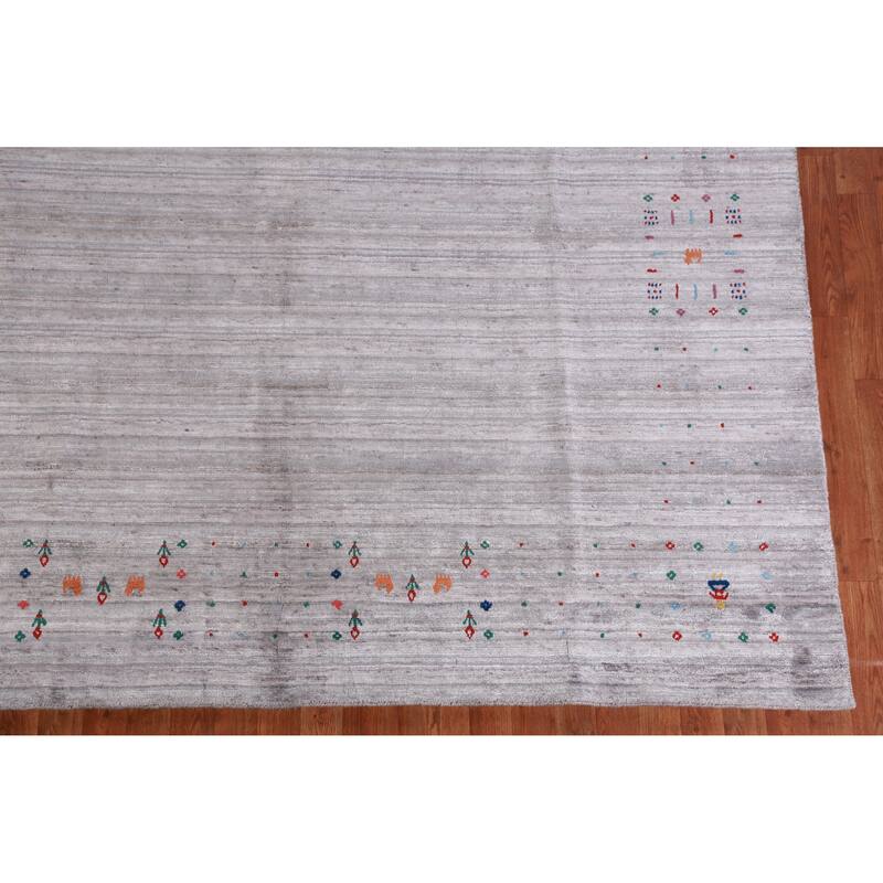 Hand Knotted Oriental 100% Wool Carpet Tribal Tribal Greys & Charcoal Gabbeh Area Rug - 9' 11'' X 7' 9''